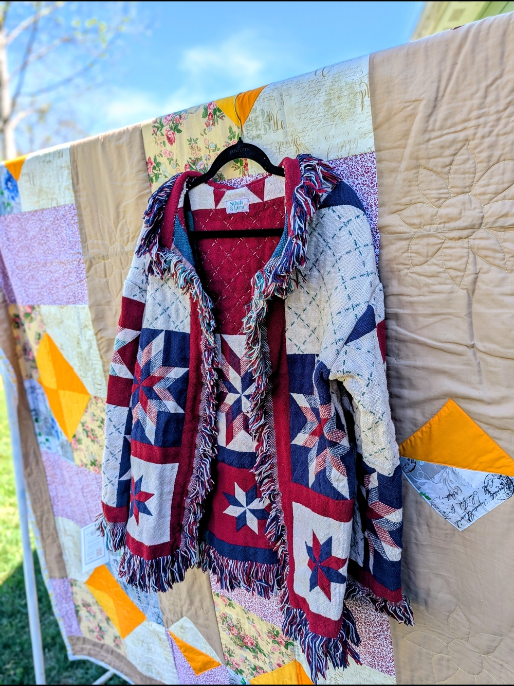 Vintage Style Fringe Jacket - Red, Navy, Cream